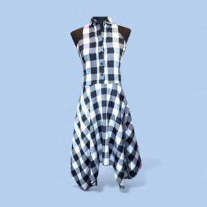 Black and White Checkered Dress With Handkerchief Hem sz S